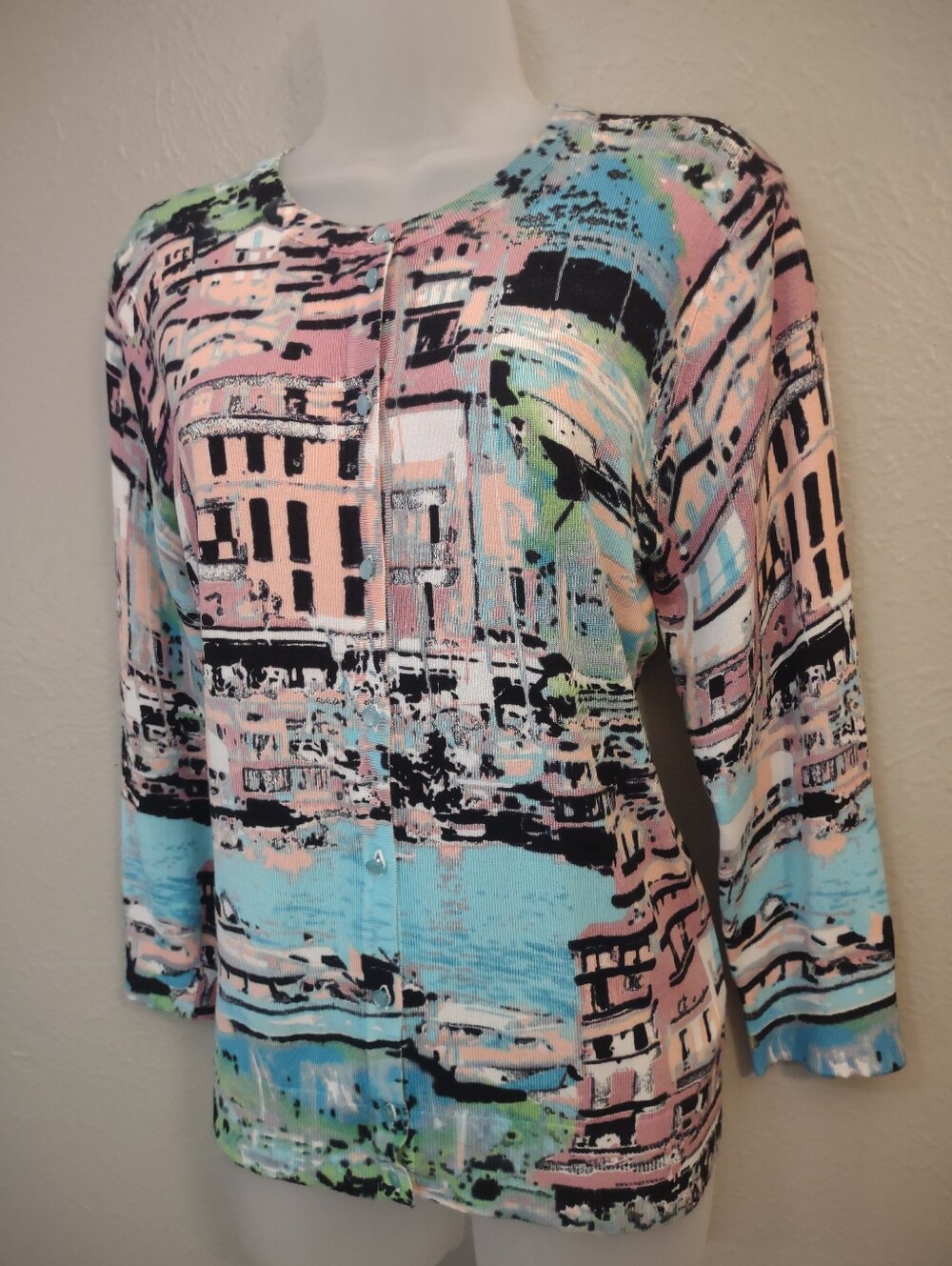 Cable & Gauge Women’s Size Large Coastal Print Button Front Cardigan - Picture 3 of 10